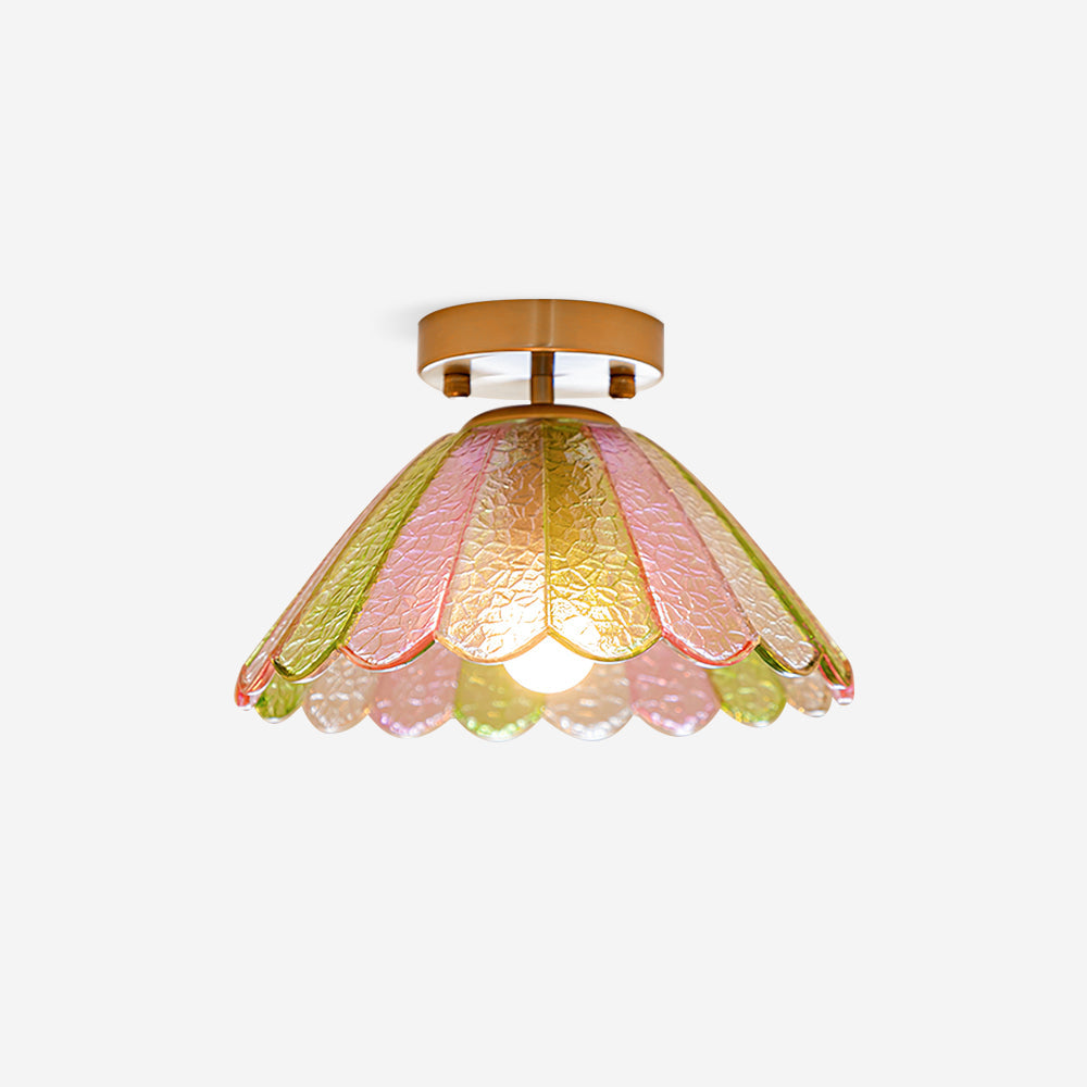 Gold Canopy Ceiling Light With Colorful Petal Glass Shade